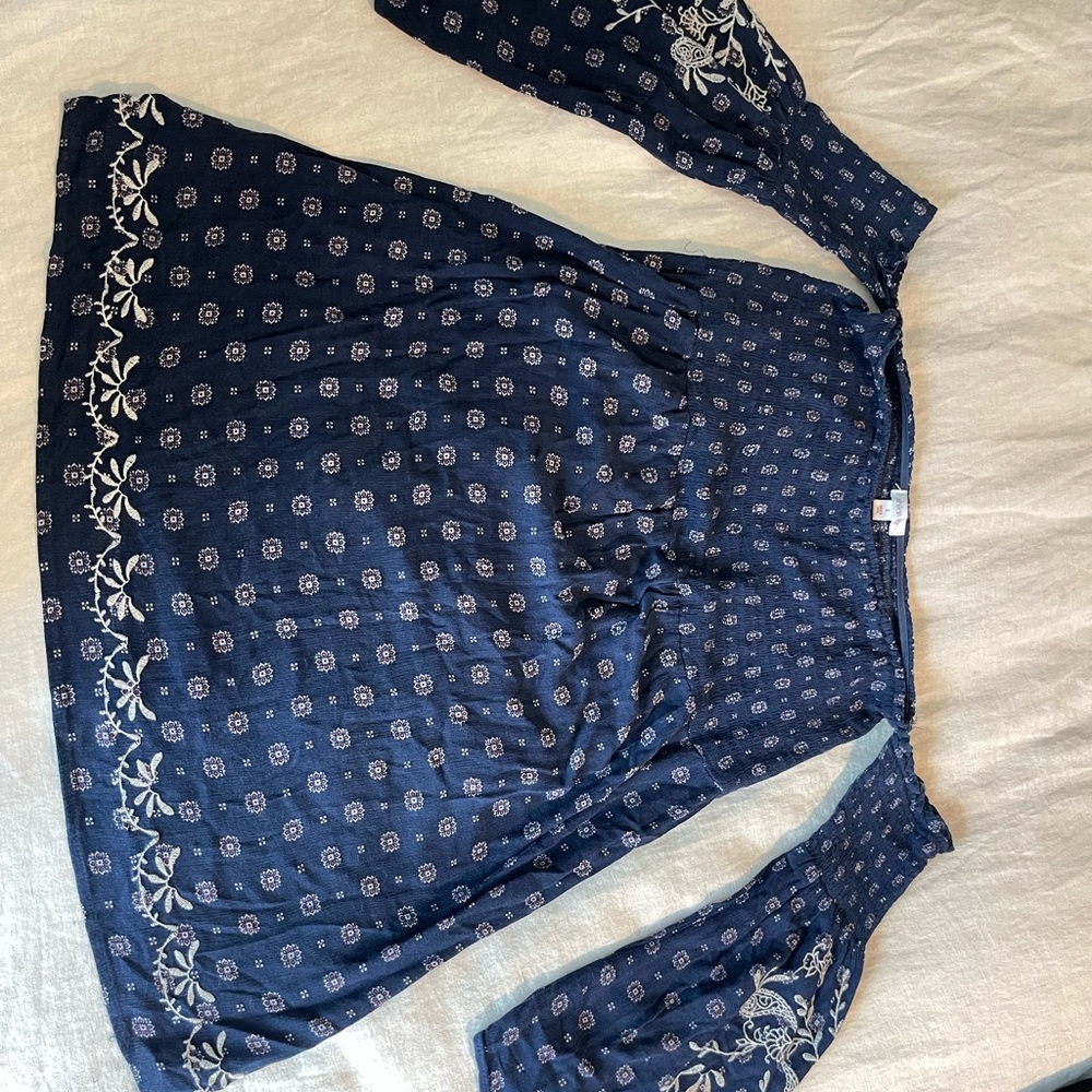 Xhilaration Dark Blue Dress with White Floral Design